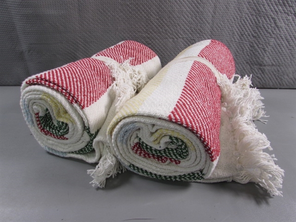 2 NEW CAMP STRIPE COTTON WOVEN THROWS