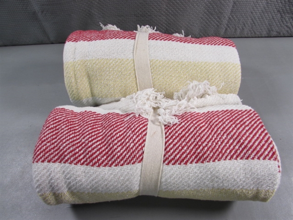 2 NEW CAMP STRIPE COTTON WOVEN THROWS