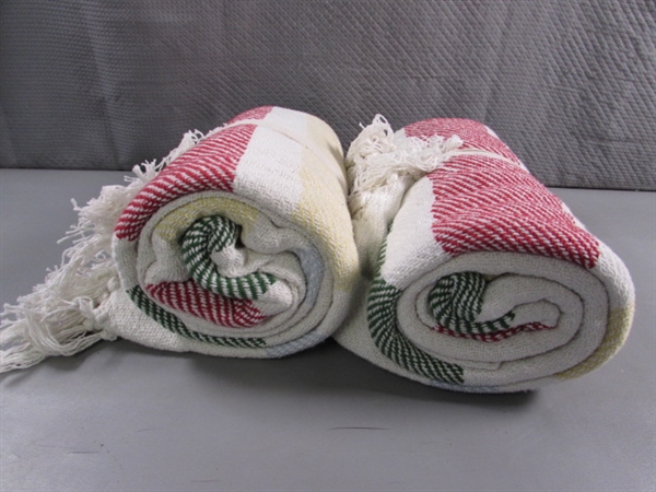 2 NEW CAMP STRIPE COTTON WOVEN THROWS