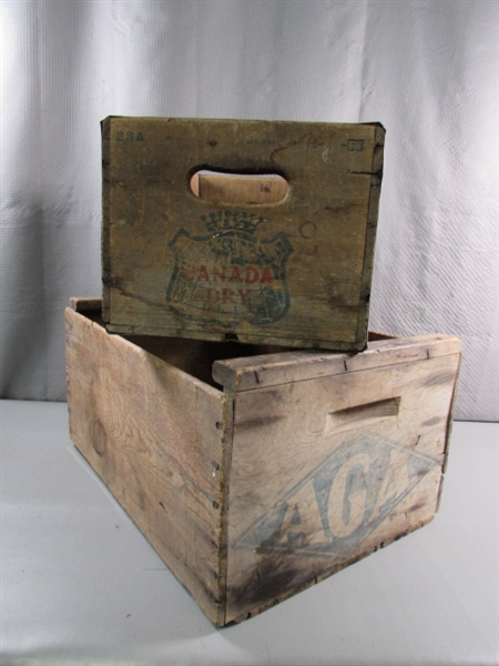 VINTAGE AGA & CANADA DRY WOODEN CRATES