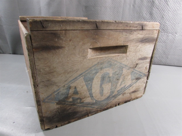 VINTAGE AGA & CANADA DRY WOODEN CRATES