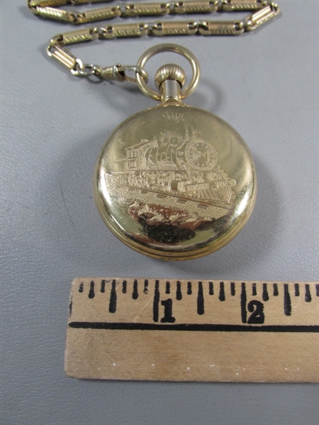 VINTAGE POCKET WATCH W/TRAIN DESIGN