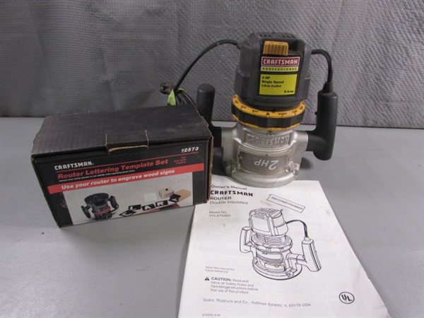 CRAFTSMAN 2HP PROFESSIONAL ROUTER W/ 1/2 COLLET & ALPHABET TEMPLATES