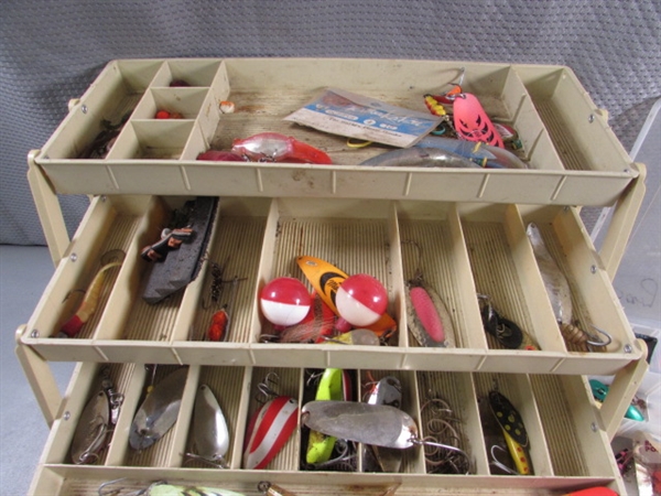 LARGE ASSORTMENT OF FISHING TACKLE & TACKLE BOXES