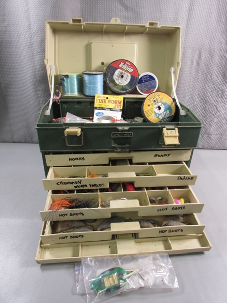 LARGE PLANO TACKLE BOX & ASSORTED FISHING TACKLE