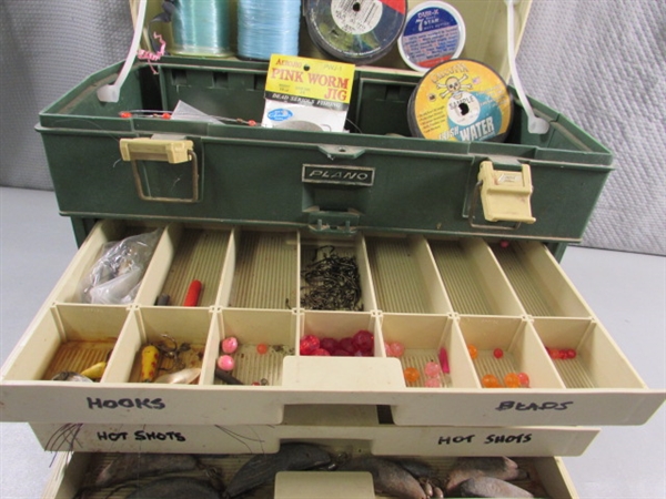 LARGE PLANO TACKLE BOX & ASSORTED FISHING TACKLE