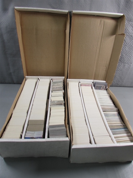 2 BOXES OF ASSORTED SPORTS TRADING CARDS 1980'S-90'S