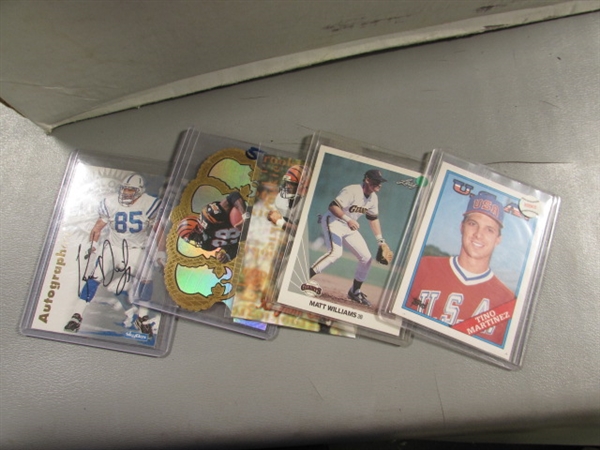 1 3-ROW BOX OF SPORTS TRADING CARDS - FOILS, DIE-CUT, ETC.