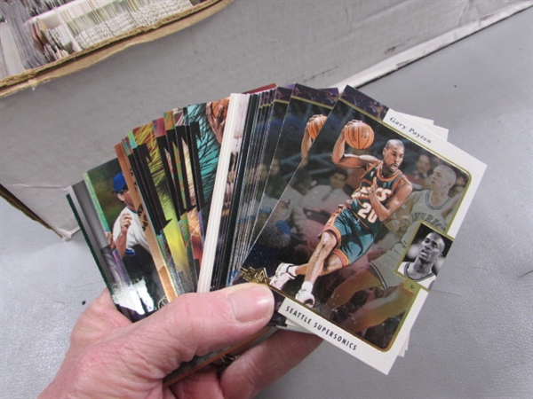 1 3-ROW BOX OF SPORTS TRADING CARDS - FOILS, DIE-CUT, ETC.