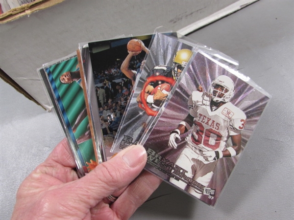 1 3-ROW BOX OF SPORTS TRADING CARDS - FOILS, DIE-CUT, ETC.