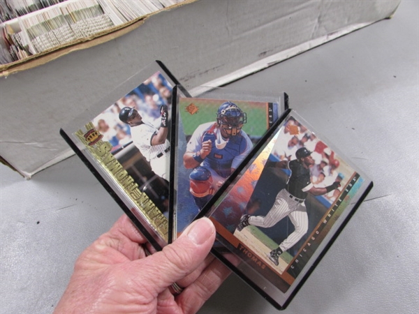 1 3-ROW BOX OF SPORTS TRADING CARDS - FOILS, DIE-CUT, ETC.