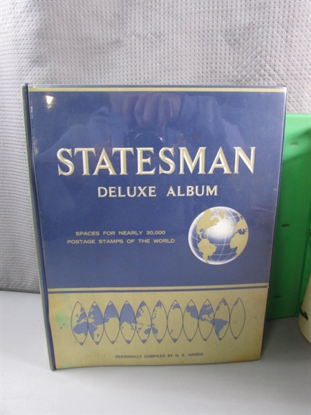 STATESMAN STAMP ALBUM W/STAMPS & LOOSE STAMPS