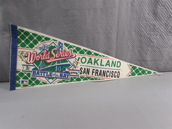 1989 BATTLE OF THE BAY PENNANT W/2 AUTOGRAPHS