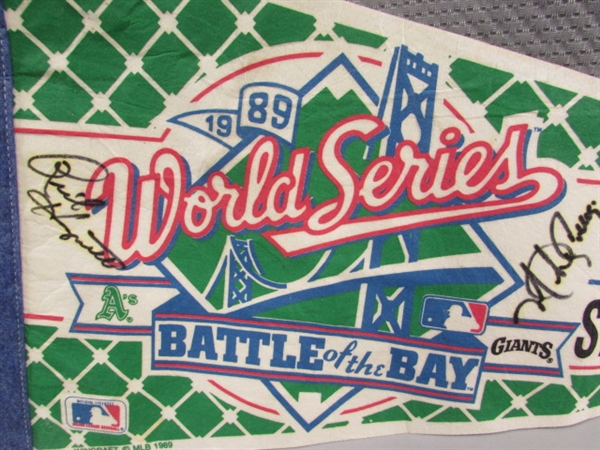 1989 BATTLE OF THE BAY PENNANT W/2 AUTOGRAPHS