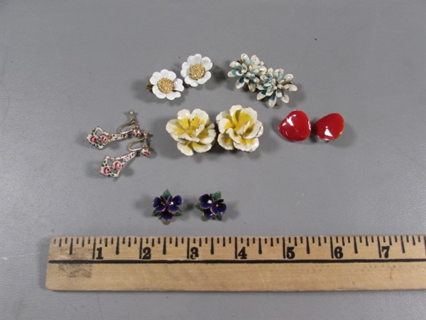 VINTAGE ENAMELED CLIP-ON & SCREW BACK EARRINGS