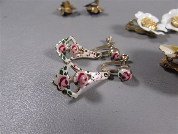 VINTAGE ENAMELED CLIP-ON & SCREW BACK EARRINGS