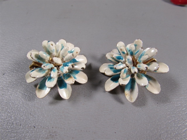 VINTAGE ENAMELED CLIP-ON & SCREW BACK EARRINGS