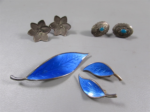 STERLING SILVER NON-PIERCED EARRINGS & A PIN