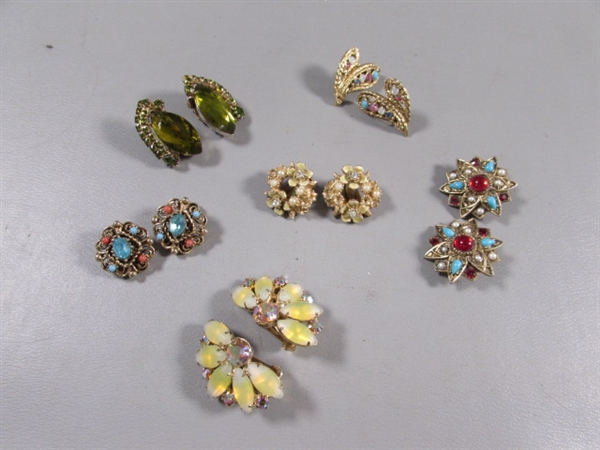 VINTAGE GOLD-TONE RHINESTONE CLIP-ON & SCREWBACK EARRINGS