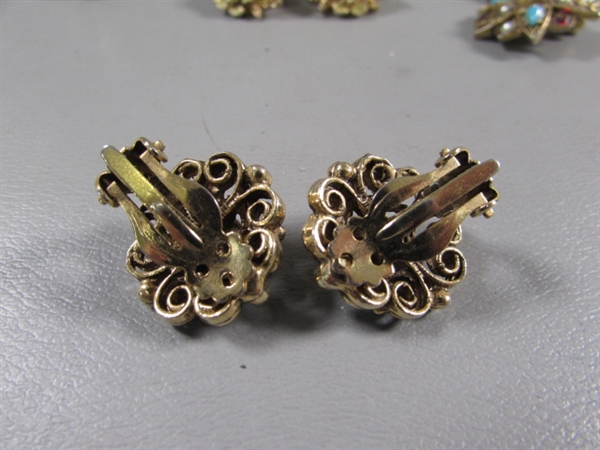 VINTAGE GOLD-TONE RHINESTONE CLIP-ON & SCREWBACK EARRINGS