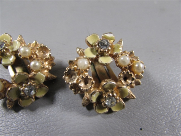 VINTAGE GOLD-TONE RHINESTONE CLIP-ON & SCREWBACK EARRINGS