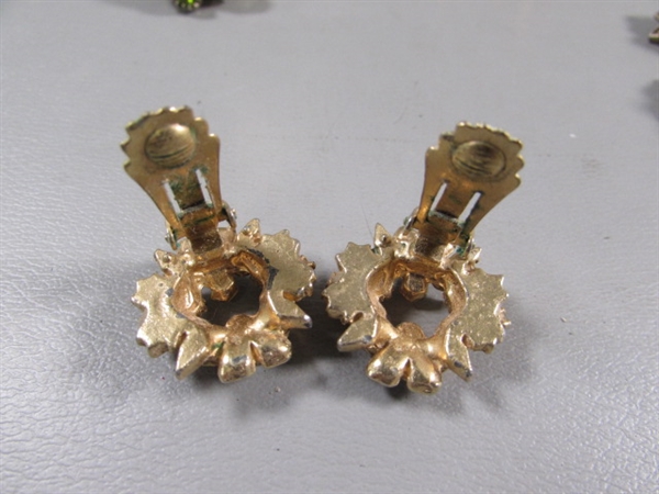 VINTAGE GOLD-TONE RHINESTONE CLIP-ON & SCREWBACK EARRINGS