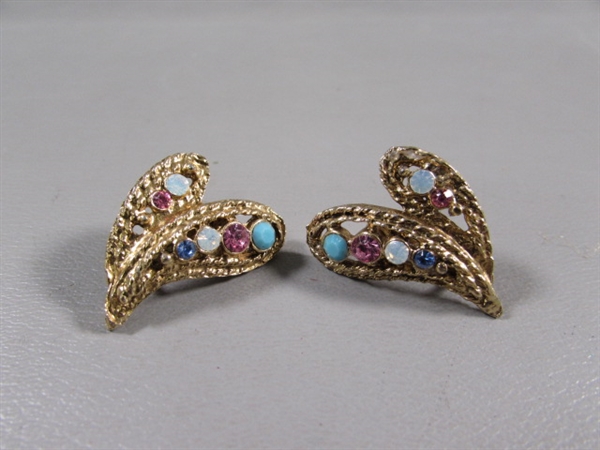 VINTAGE GOLD-TONE RHINESTONE CLIP-ON & SCREWBACK EARRINGS