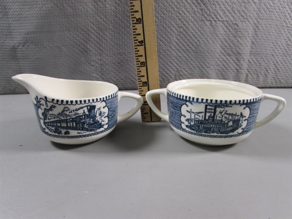 BLUE TRANSFERWARE & CURRIER & IVES