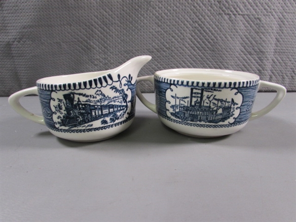 BLUE TRANSFERWARE & CURRIER & IVES