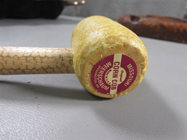 VINTAGE ASHTRAY COLLECTION & NEW CORNCOB PIPE