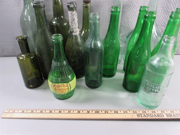 VINTAGE GREEN GLASS BOTTLES