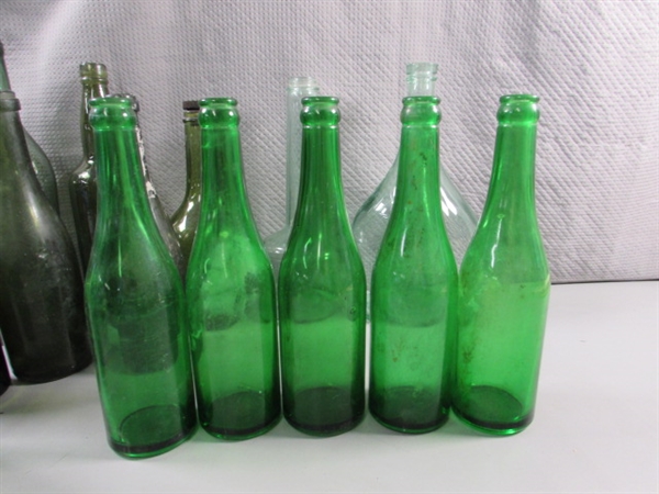 VINTAGE GREEN GLASS BOTTLES