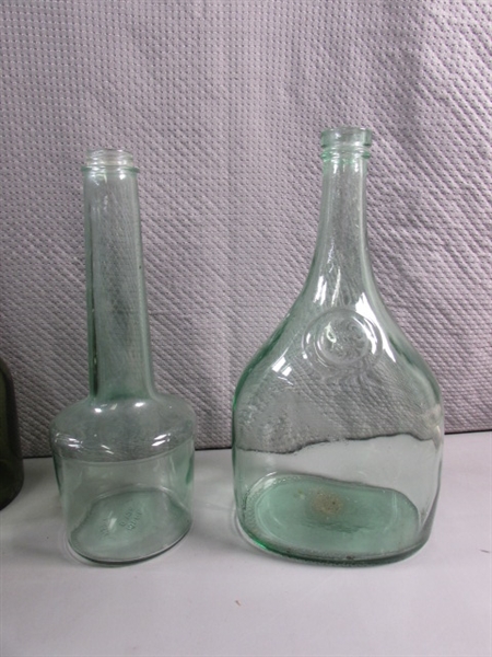 VINTAGE GREEN GLASS BOTTLES