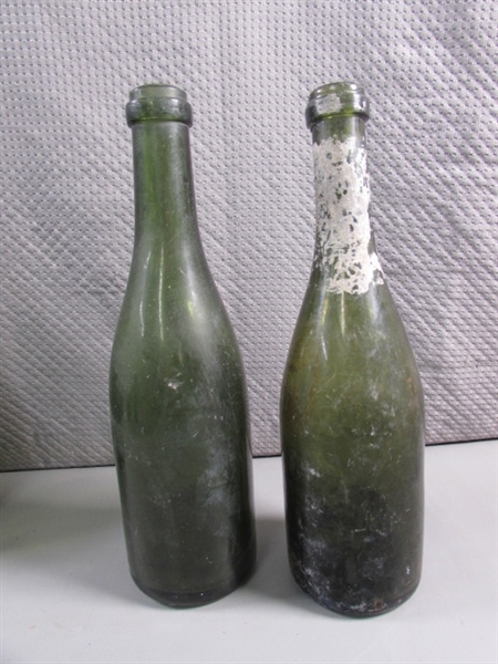 VINTAGE GREEN GLASS BOTTLES