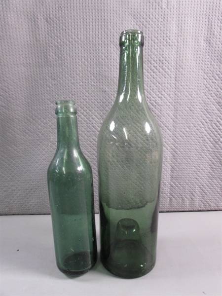 VINTAGE GREEN GLASS BOTTLES