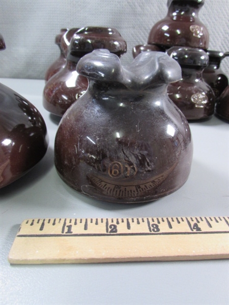 VINTAGE BROWN CERAMIC INSULATORS W/POSTS