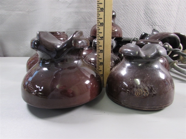 VINTAGE BROWN CERAMIC INSULATORS W/POSTS