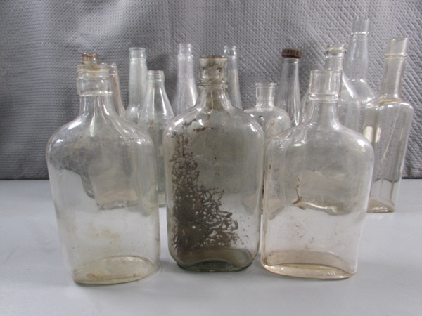 LOT #1 VINTAGE & ANTIQUE CLEAR GLASS BOTTLES