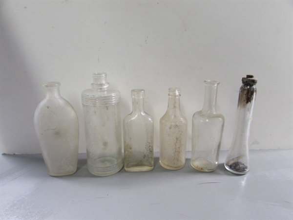 LOT #3 VINTAGE & ANTIQUE CLEAR & MILK GLASS BOTTLES