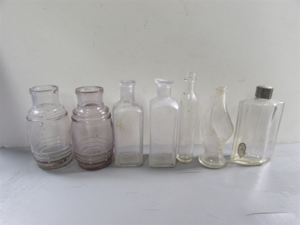 LOT #3 VINTAGE & ANTIQUE CLEAR & MILK GLASS BOTTLES