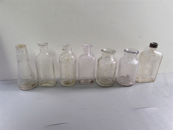 LOT #3 VINTAGE & ANTIQUE CLEAR & MILK GLASS BOTTLES