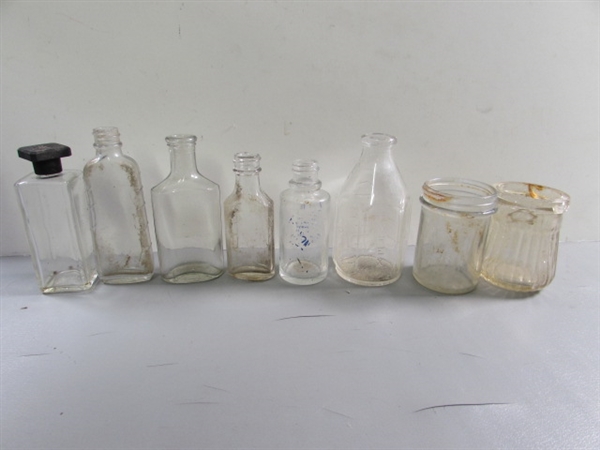 LOT #3 VINTAGE & ANTIQUE CLEAR & MILK GLASS BOTTLES