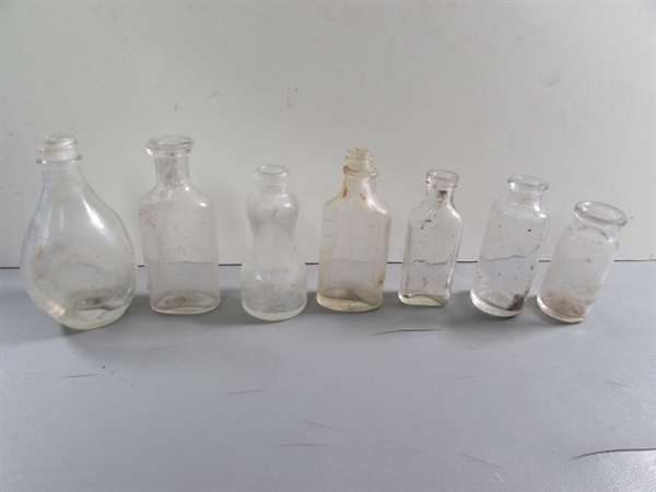 LOT #3 VINTAGE & ANTIQUE CLEAR & MILK GLASS BOTTLES