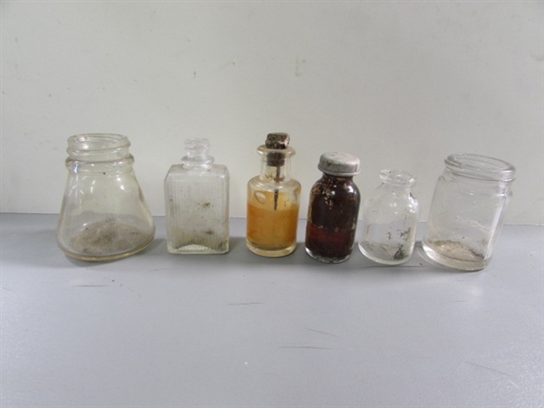 LOT #3 VINTAGE & ANTIQUE CLEAR & MILK GLASS BOTTLES