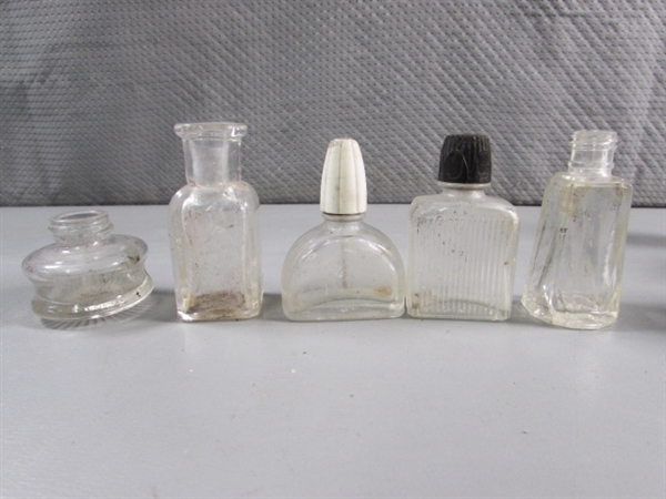 LOT #3 VINTAGE & ANTIQUE CLEAR & MILK GLASS BOTTLES