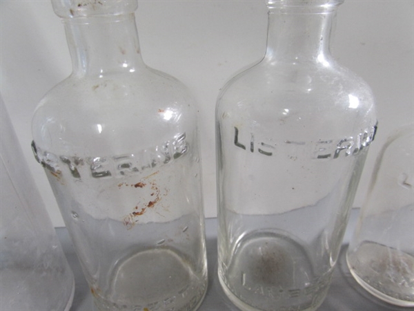 LOT #4 VINTAGE & ANTIQUE CLEAR GLASS BOTTLES W/RAISED LETTERING