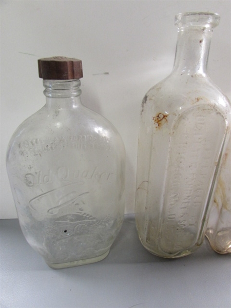 LOT #4 VINTAGE & ANTIQUE CLEAR GLASS BOTTLES W/RAISED LETTERING