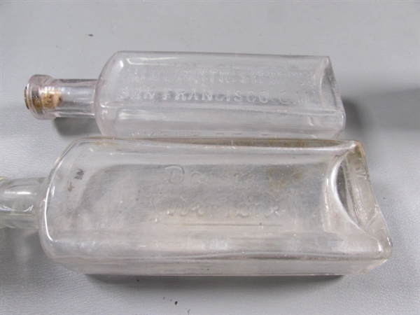 LOT #4 VINTAGE & ANTIQUE CLEAR GLASS BOTTLES W/RAISED LETTERING