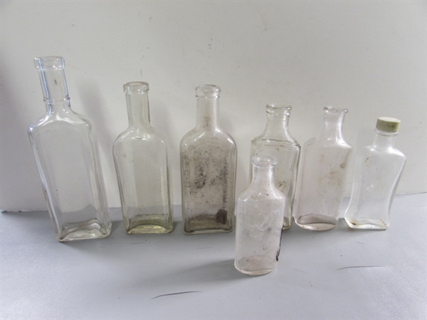 LOT #5 VINTAGE & ANTIQUE CLEAR GLASS APOTHECARY BOTTLES