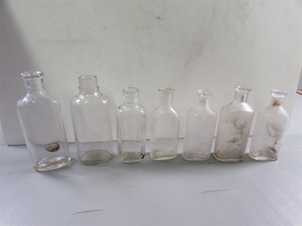 LOT #5 VINTAGE & ANTIQUE CLEAR GLASS APOTHECARY BOTTLES